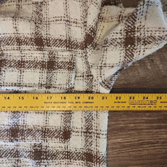 Sadie & Sage Plaid Shirt Jacket Womens Med Brown White Wool Blend Shacket Button - Picture 8 of 11